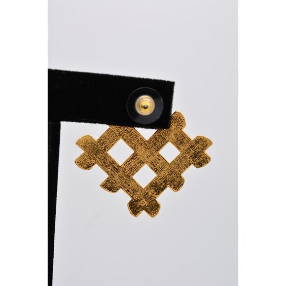 Vintage Dangle Weaved Earrings Brushed Shiny Gold Textured Chunky 1980s BinAY - Picture 9 of 12